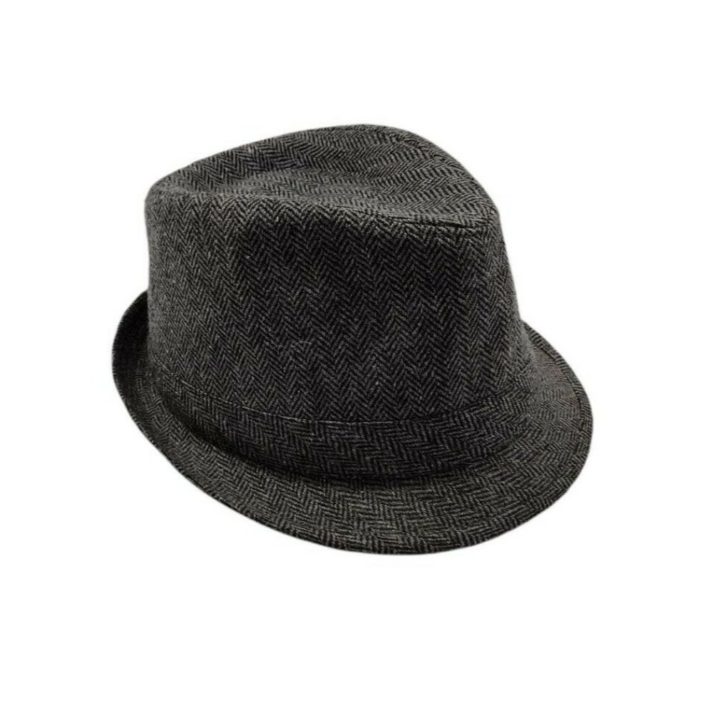 George Trilby Fedora Cap Tweed Charcoal Polyester Small Medium Used